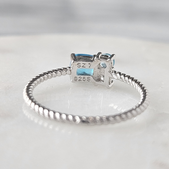Blue Aquamarine Swarovski crystal ring, 925 Sterling Silver - Picture 4 of 9